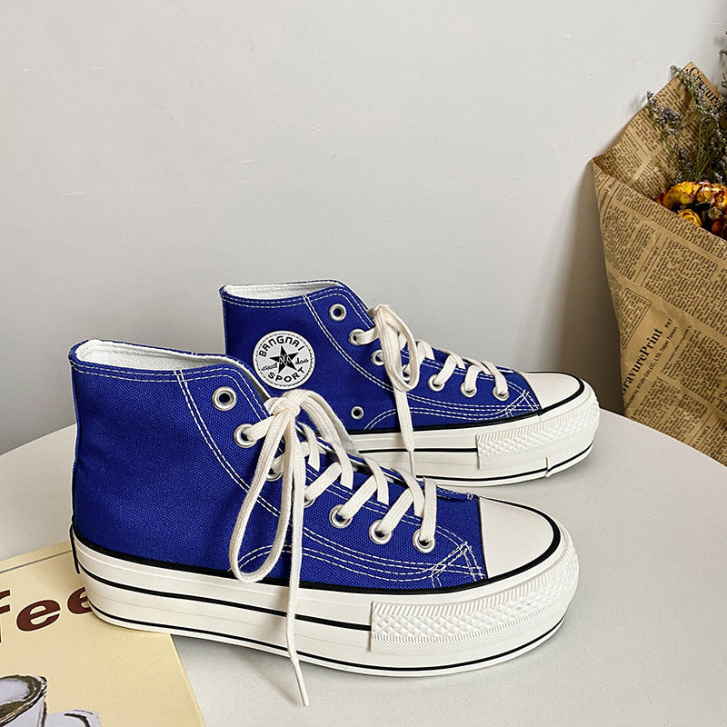 Women's White Thick-soled Thin Color Board Canvas Shoes Newgew