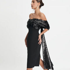 Statement Sequin Bow Midi Dress Newgew