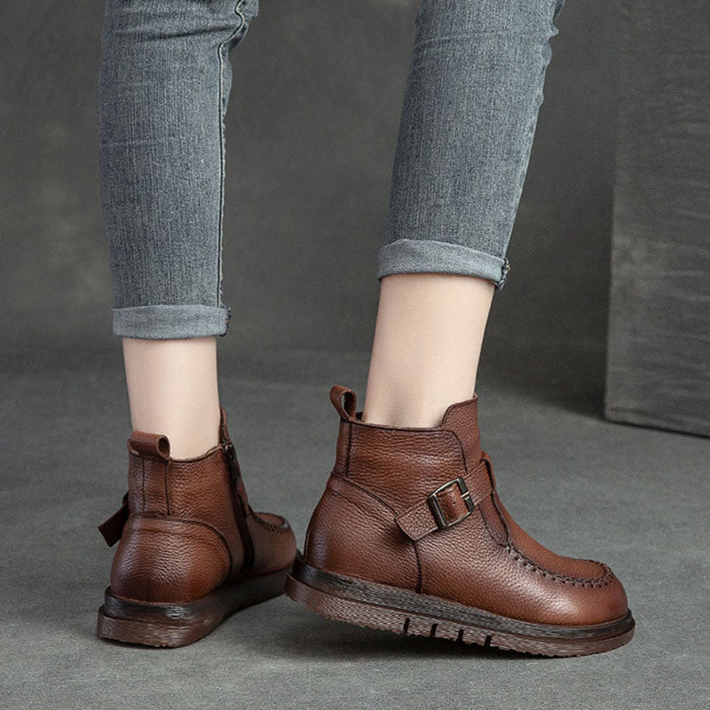 Women Retro Cowhide Furred Winter Boots Newgew Shoes