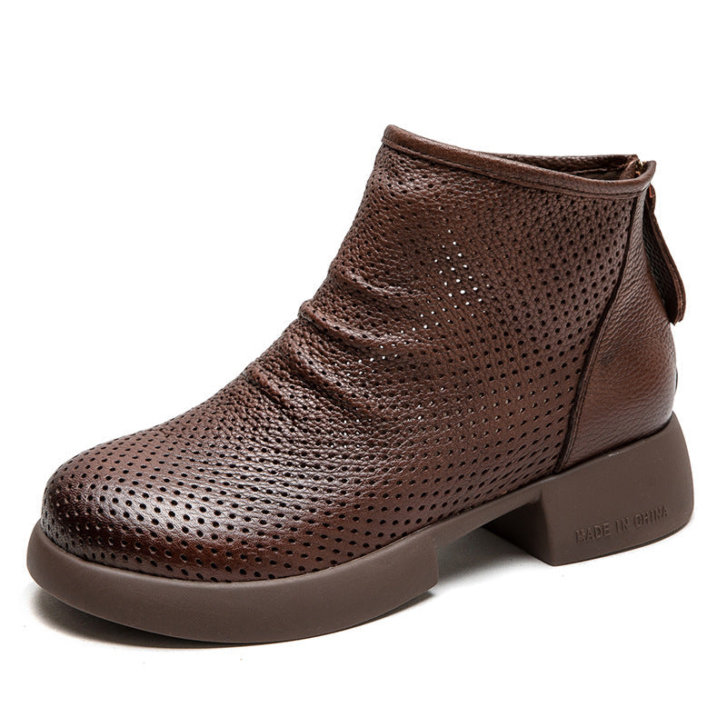 Women Retro Minimalist Hollow Leather Casual Ankle Boots Newgew Shoes