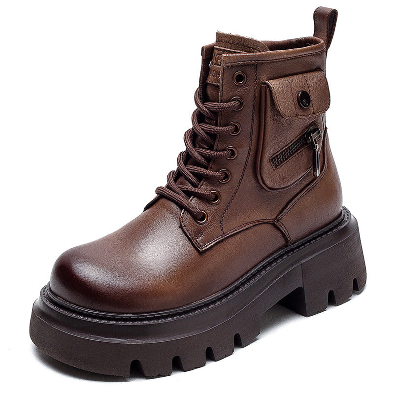 Women Retro Casual Leather Platform Boots Newgew Shoes