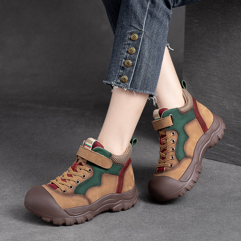 Women Pigskin Leather High Top Velcro Casual Shoes Newgew Shoes
