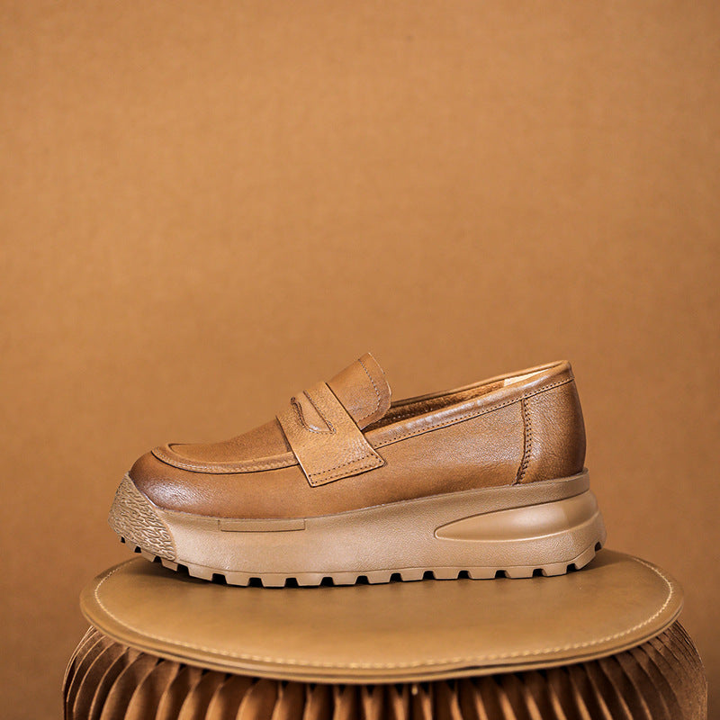 Women Retro Leather Casual Platform Loafers Newgew Shoes
