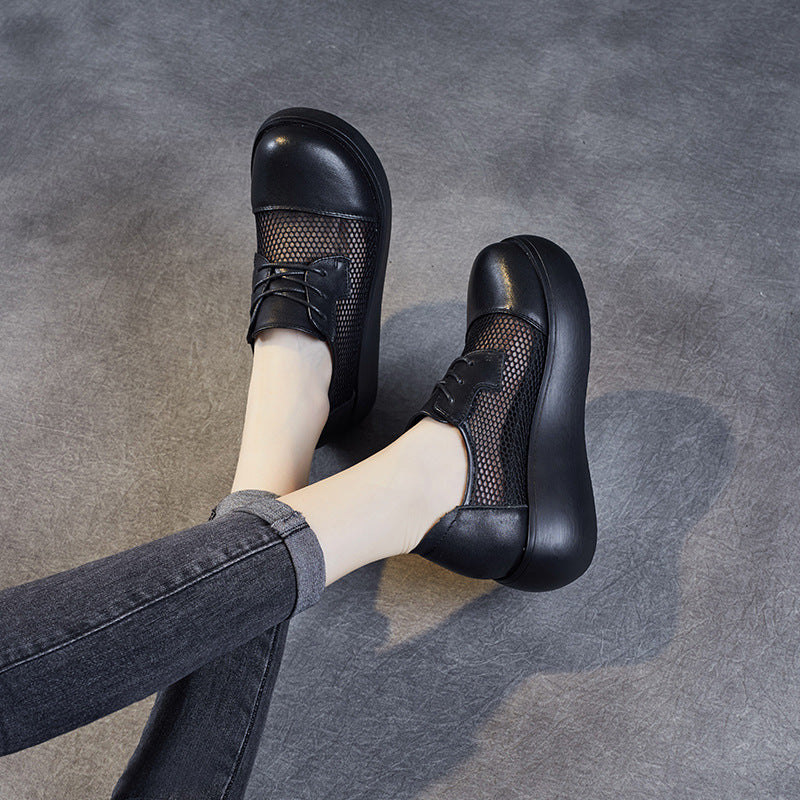 Women Casual Hollow Mesh Leather Platform Shoes Newgew Shoes