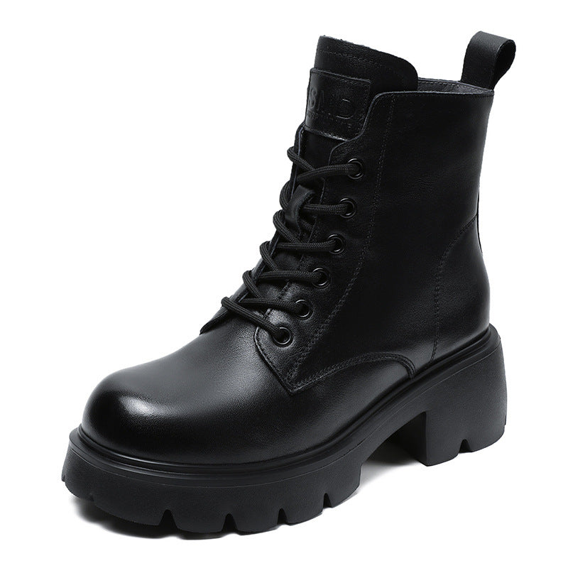 Women Minimalist Leather Furred Chunky Platform Boots Newgew Shoes
