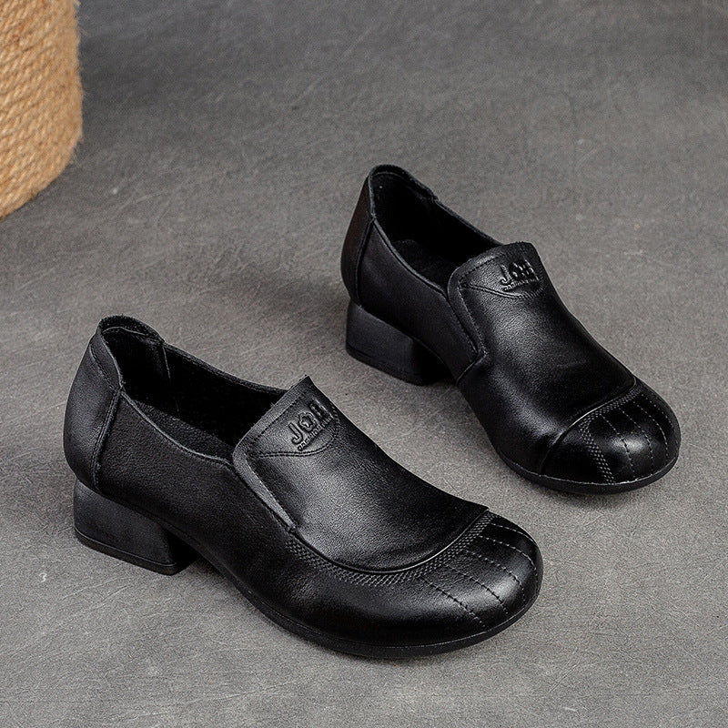 Women Retro Leather Chunky Heel Casual Shoes Newgew Shoes