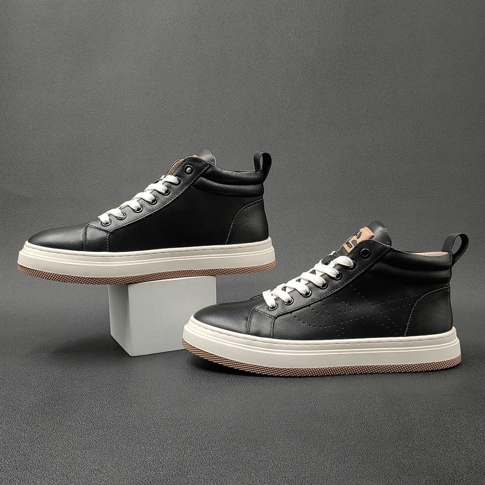 Men Fashion Breathable Leather Casual High Top Shoes Newgew Shoes