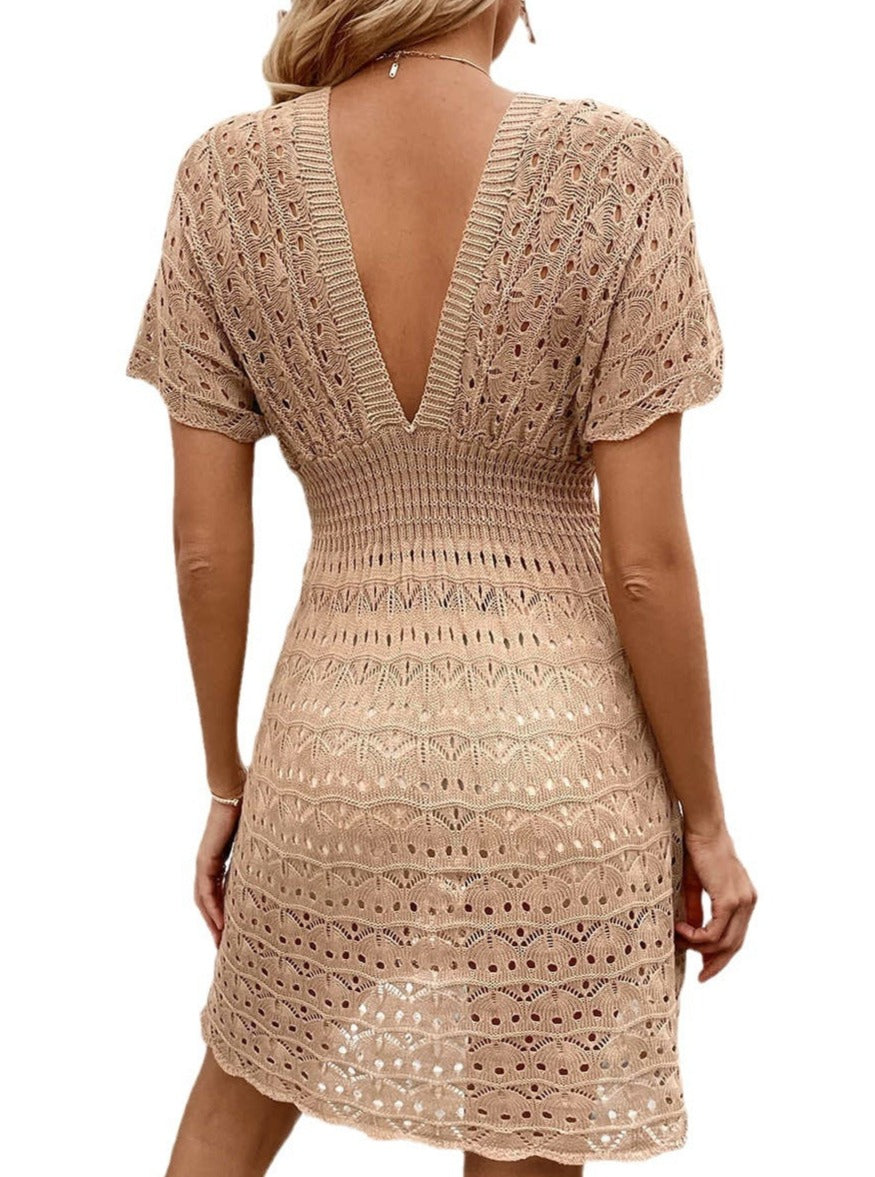 Women's V-Neck Short Sleeve Beach Dress Coverup in 3 Colors S-XL Newgew Dresses