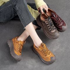 Women Retro Leather Thick Soled Casual Shoes Newgew Shoes