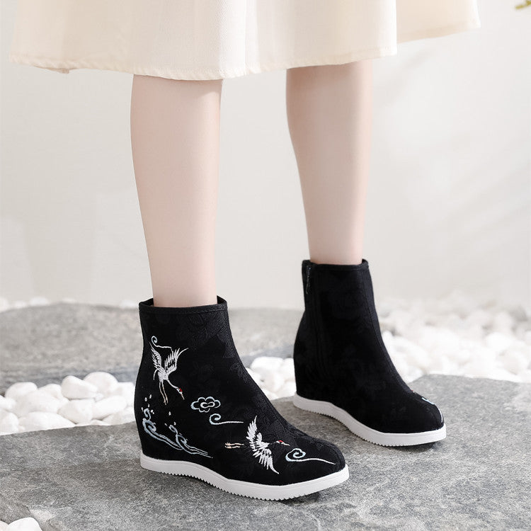 Ethnic Style Embroidered Height Increasing Insole Canvas Shoes Newgew