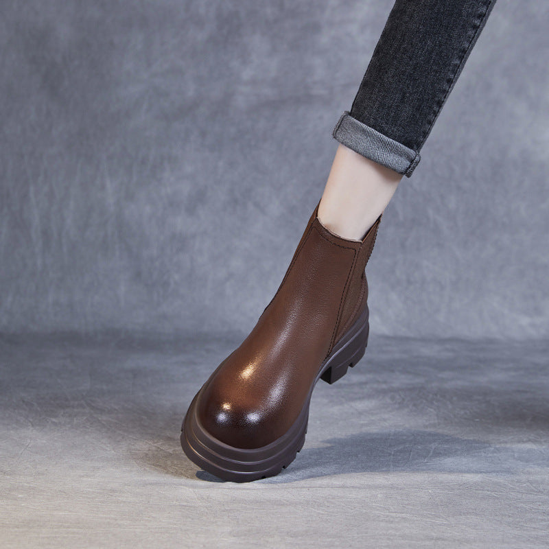 Women Minimalist Solid Leather Casual Boots Newgew Shoes