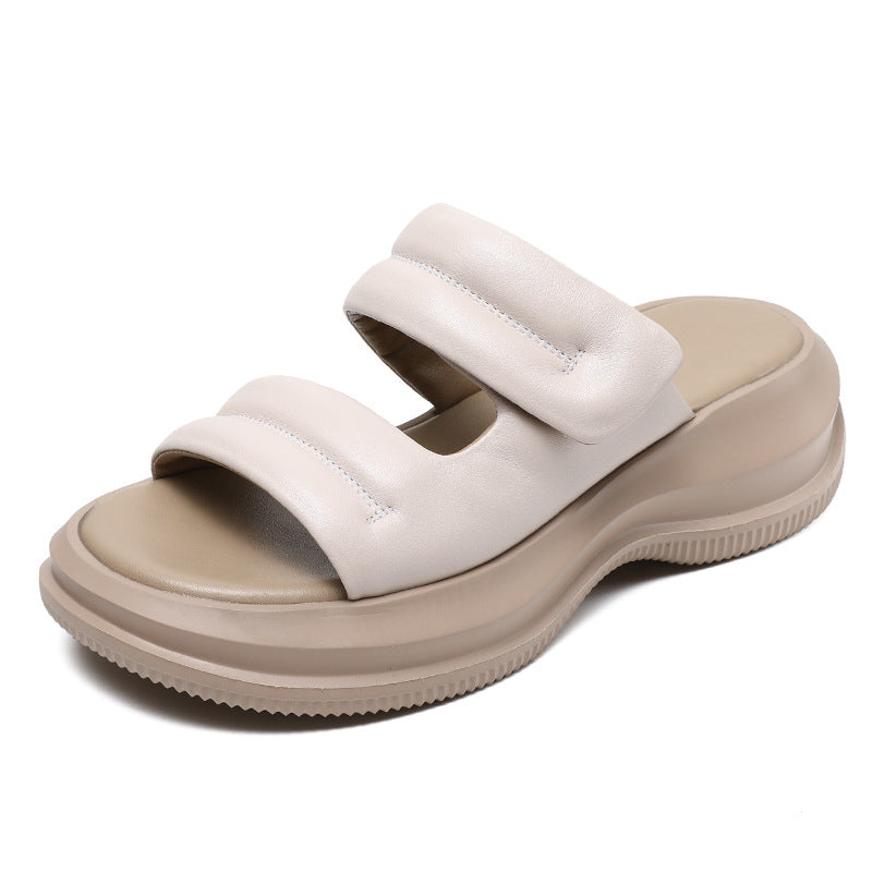Women Minimalist Soft Leather Casual Summer Slides Newgew Shoes