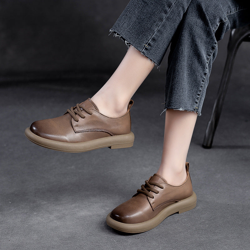 Women Retro Solid Soft Leather Casual Shoes Newgew Shoes