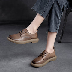 Women Retro Solid Soft Leather Casual Shoes Newgew Shoes