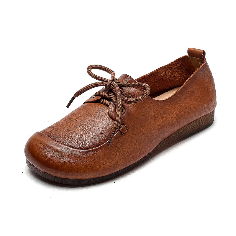 Women Retro Soft Leather Flat Casual Shoes Newgew Shoes