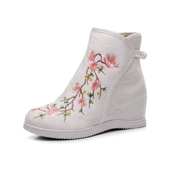 Ethnic Style Embroidered Height Increasing Insole Canvas Shoes Newgew
