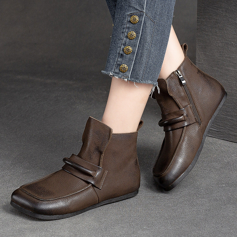 Women Retro Casual Leather Minimalist Flat Ankle Boots Newgew Shoes