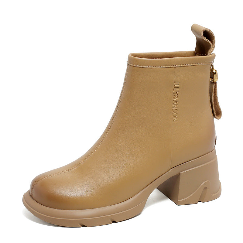 Women Minimalist Solid Leather Chunky Heel Ankle Boots Newgew Shoes