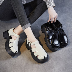 Women Minimalist Retro Leather Casual Platform Sandals Newgew Shoes