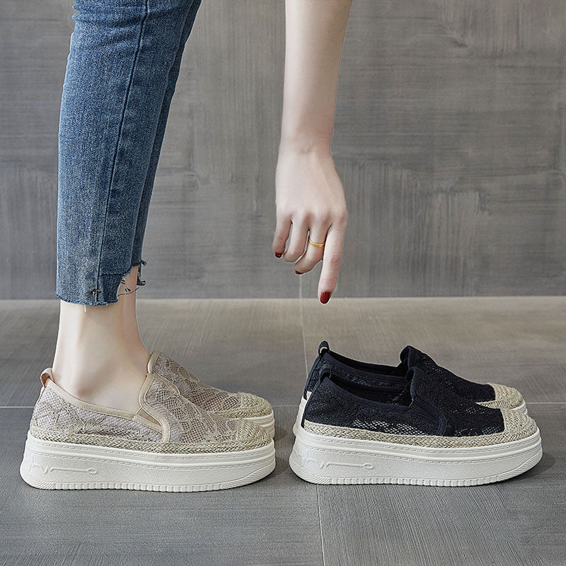 Women's Summer Platform Mesh Surface Lazy Linen Men's Shoes Newgew