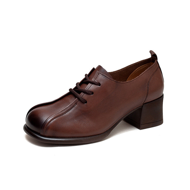 Women Soft Leather Minimalist Chunky Heel Casual Shoes Newgew Shoes