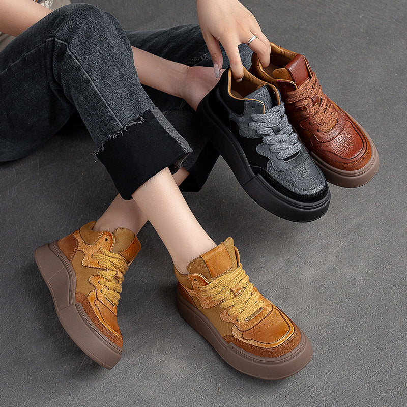 Women Retro Patchwork Thick Soled Casual Shoes Newgew Shoes