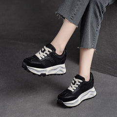 Women Retro Patchwork Leather Thick Soled Casual Shoes Newgew Shoes