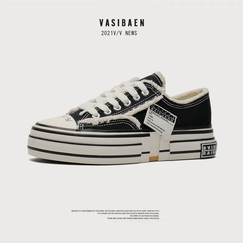 Women's & Men's Beggar Vulcanized Thick Sole Height Increasing Low Canvas Shoes Newgew