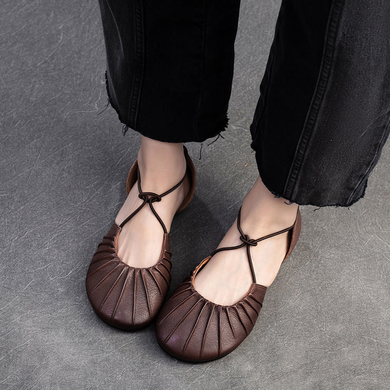 Women Retro Soft Leather Summer Flat Casual Sandals Newgew Shoes