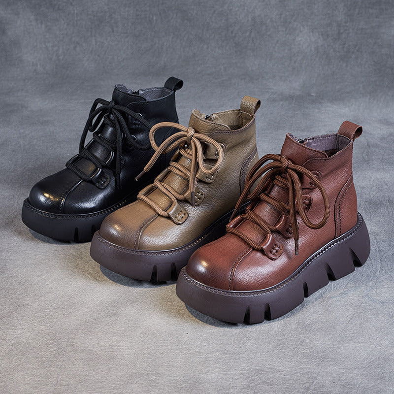 Women Casual Leather Platform Ankle Boots Newgew Shoes