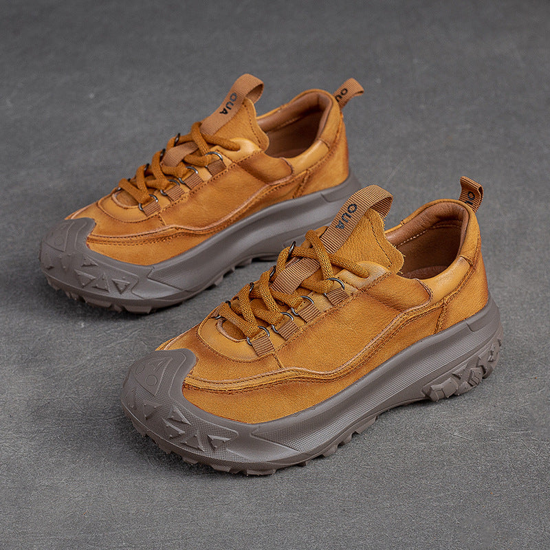 Women Retro Leather Thick Soled Casual Shoes Newgew Shoes