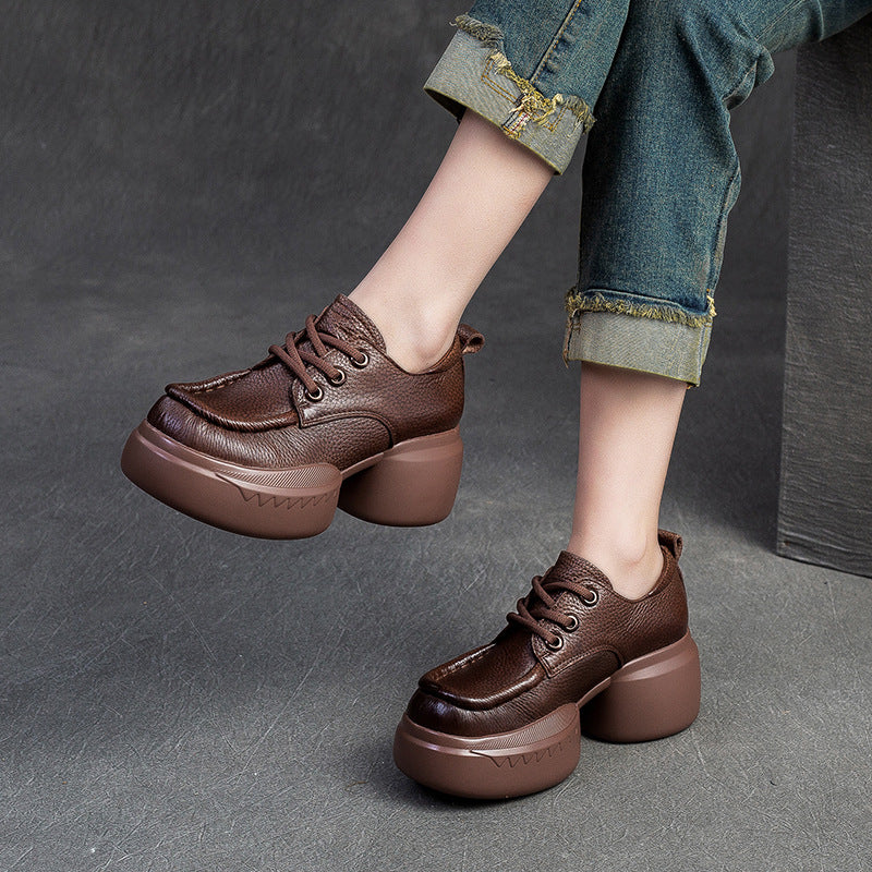 Women Retro Soft Leather Platform Casual Shoes Newgew Shoes
