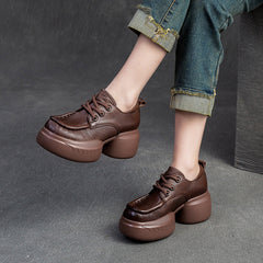 Women Retro Soft Leather Platform Casual Shoes Newgew Shoes