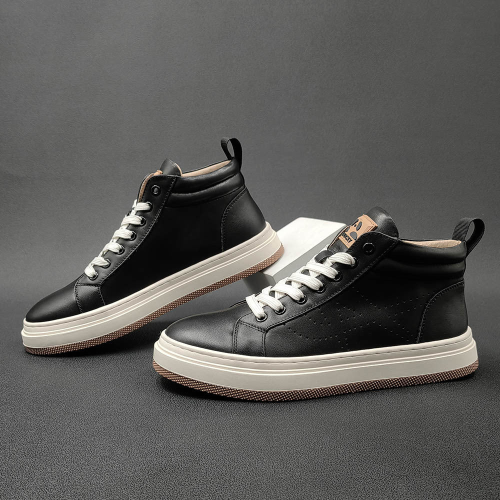 Men Fashion Breathable Leather Casual High Top Shoes Newgew Shoes