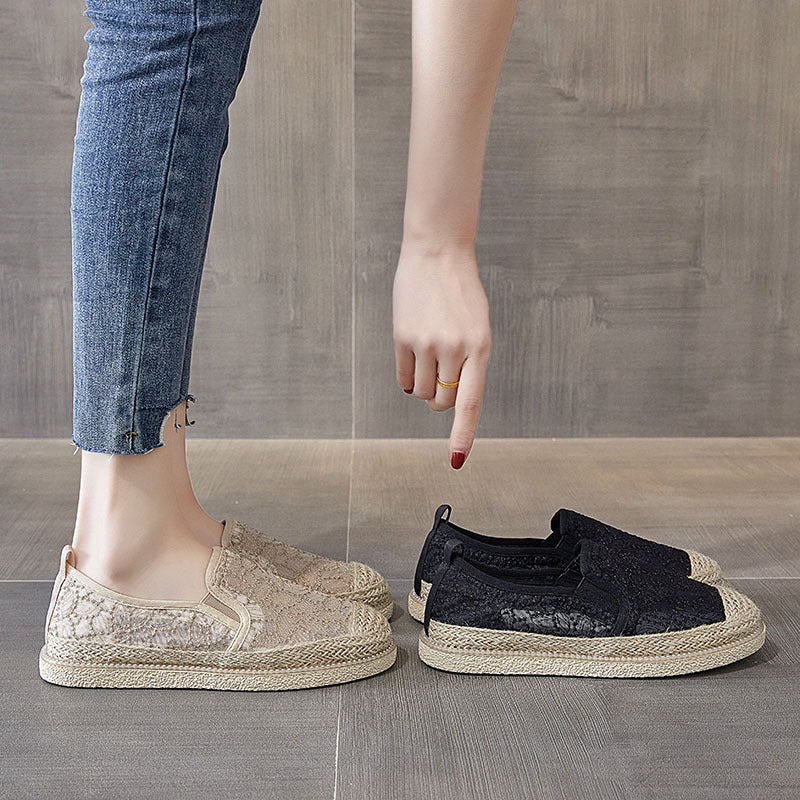 Glamorous Women's Straw Fisherman Trendy Versatile Canvas Shoes Newgew
