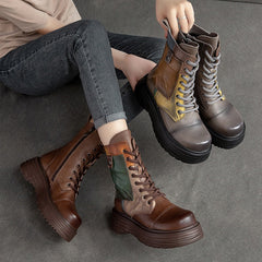 Women Retro Casual Leather Thick Sole Boots Newgew Shoes
