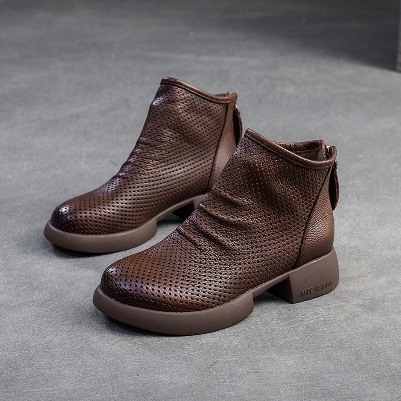 Women Retro Minimalist Hollow Leather Casual Ankle Boots Newgew Shoes