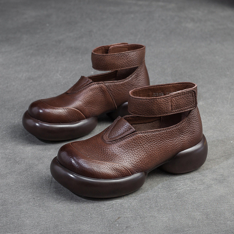 Women Retro Minimalist Leather Velcro Casual Shoes Newgew Shoes