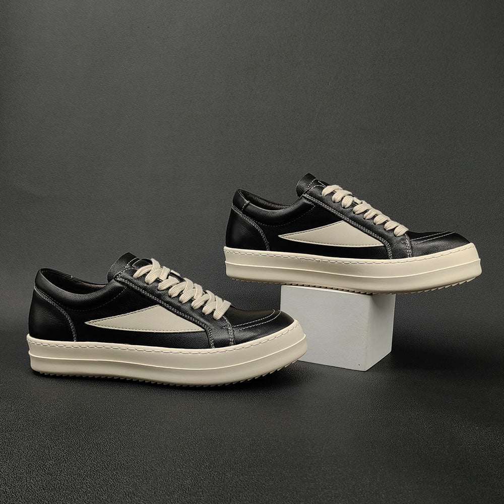 Men Casual Minimalist Patchwork Leather Flat Shoes Newgew Shoes