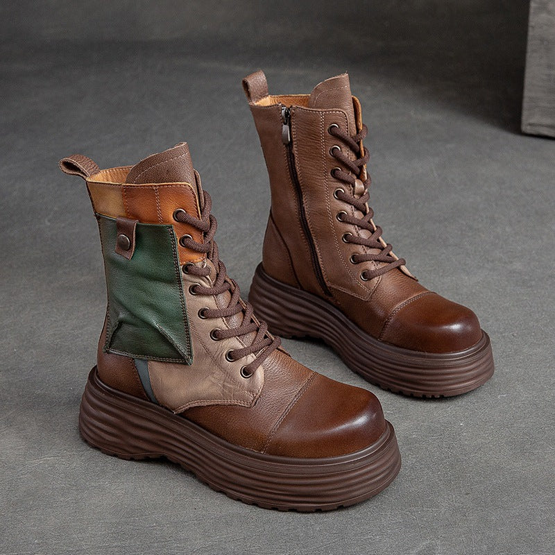 Women Retro Casual Leather Thick Sole Boots Newgew Shoes