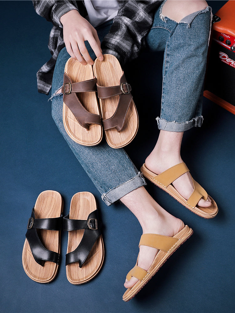 Men Summer Leather Beach Flip Flops Sandals Slides Newgew Shoes