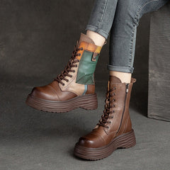 Women Retro Casual Leather Thick Sole Boots Newgew Shoes