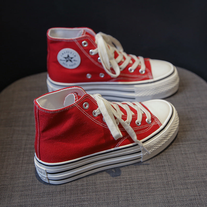 Women's Platform Trendy Heightened Easy Wear Korean Canvas Shoes Newgew