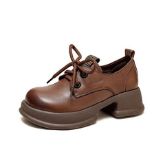 Women Retro Leather Chunky Platform Casual Shoes Newgew Shoes