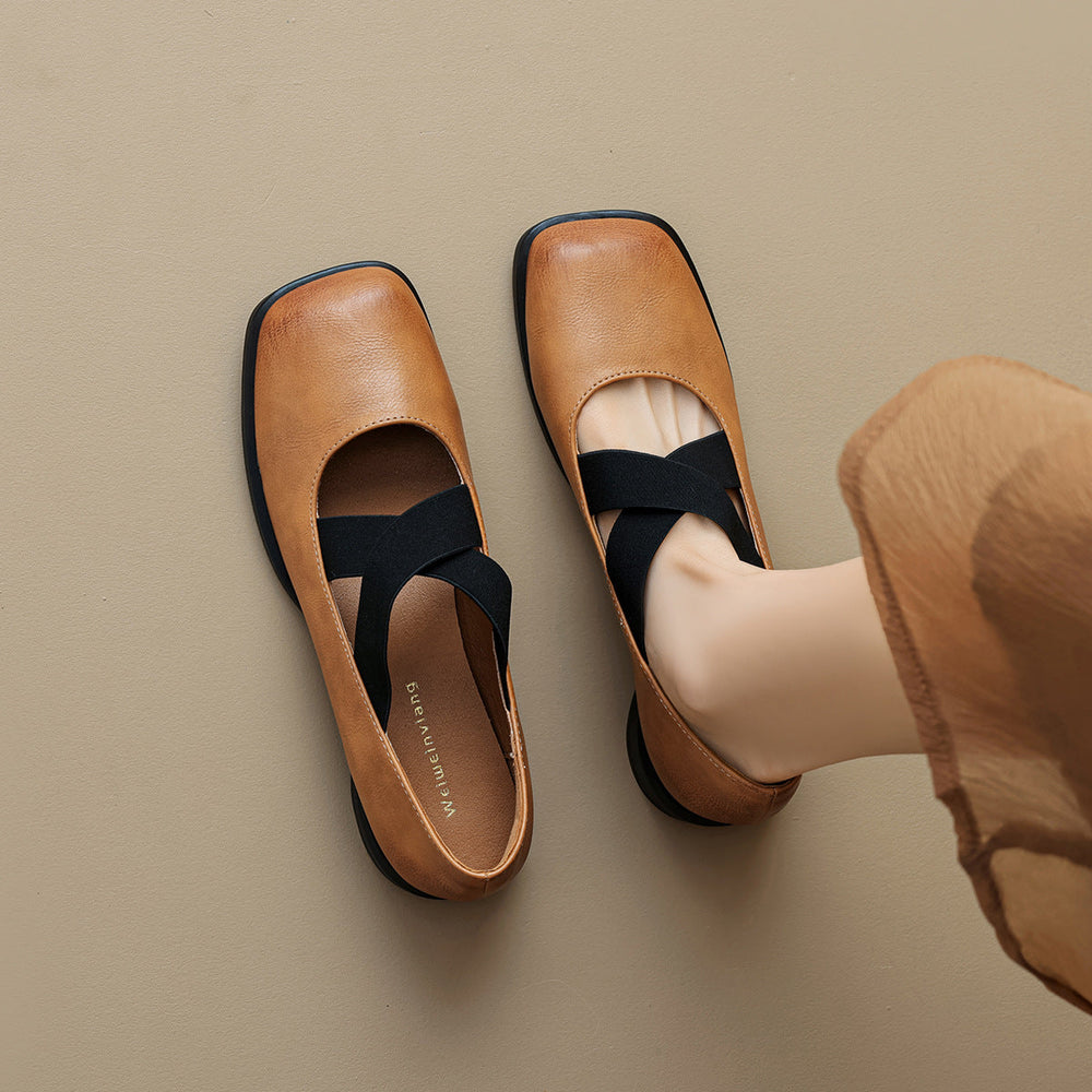 Women Retro Cross Strap Leather Casual Shoes Newgew Shoes