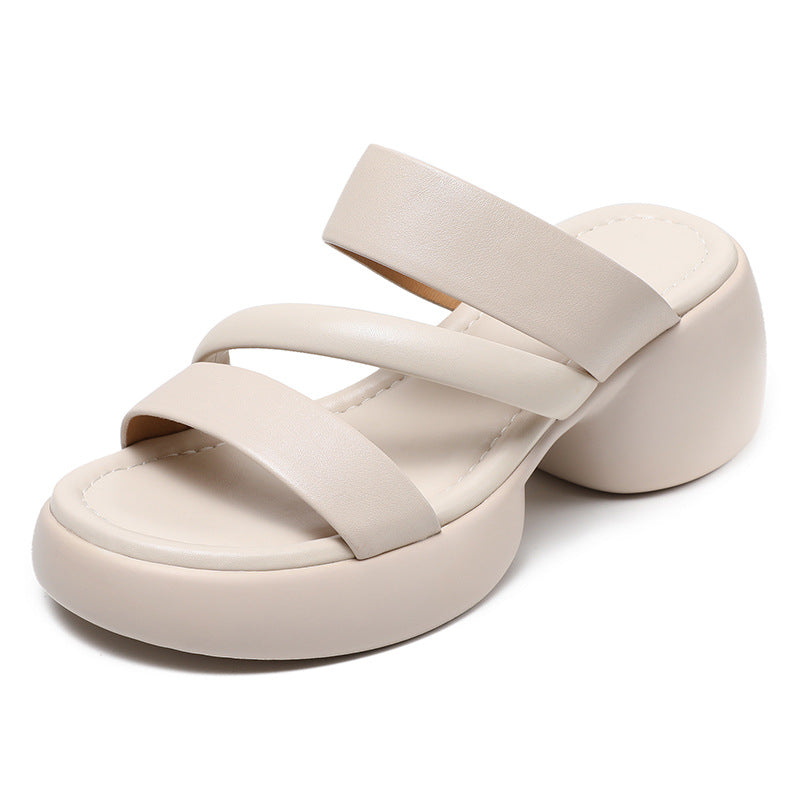 Women Minimalist Soft Leather Wedge Slides Sandals Newgew Shoes