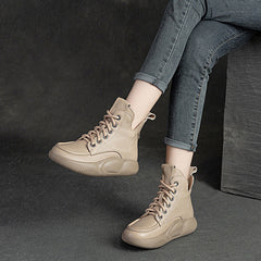 Women Retro Casual Solid Cowhide Boots Newgew Shoes