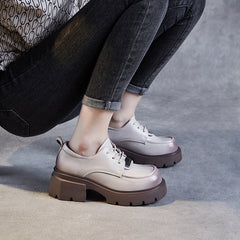 Women Leather Minimalist Chunky Soled Casual Loafers Newgew Shoes