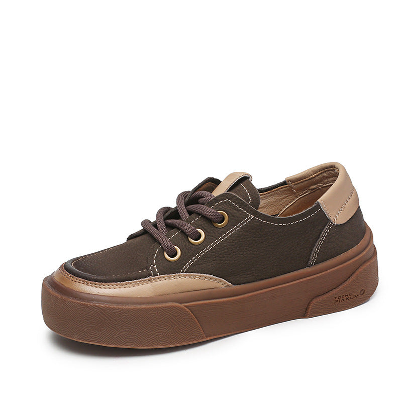 Women Retro Patchwork Leather Flat Casual Shoes Newgew Shoes