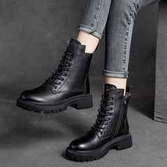 Women Retro Casual Leather Thick Soled Boots Newgew Shoes